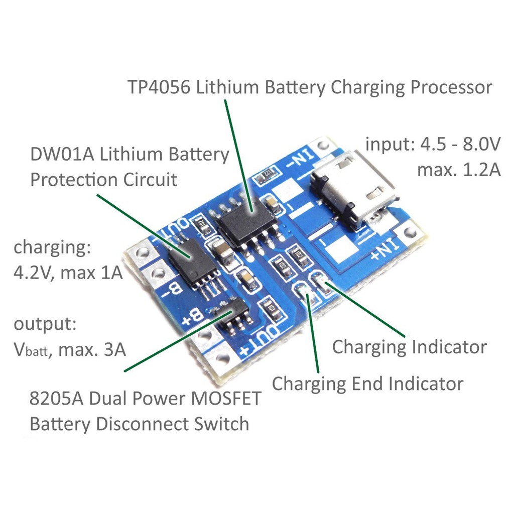 Mạch Sạc Pin 18650 Lithium 3.7-4.2v TP4056 Micro USB