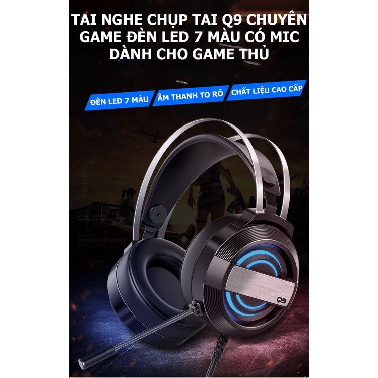 Tai nghe chụp tai Q9 chuyên game có đèn led 7 màu có mic dành cho game thủ CỔNG USB 7.1 - NTH