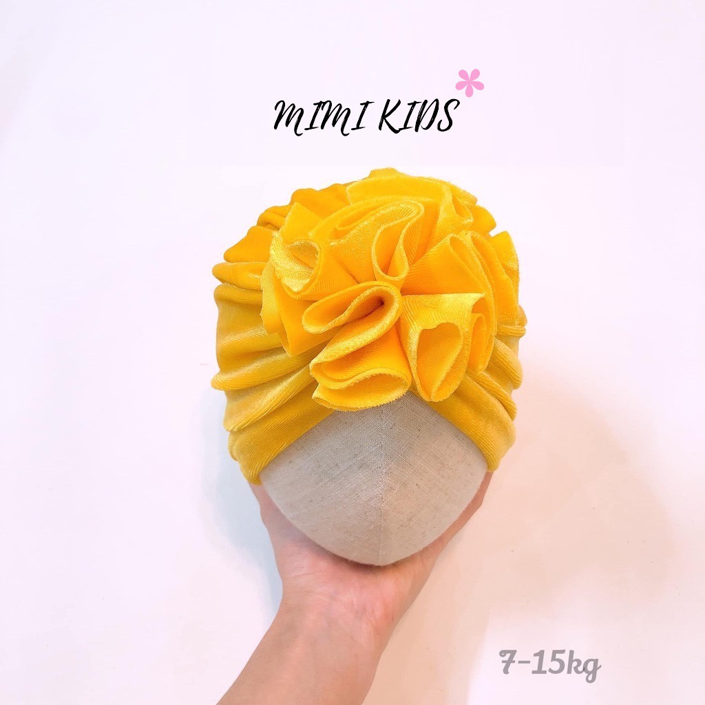 Mũ turban nhung dáng hoa xòe sang chảnh cho bé gái (7-15kg)