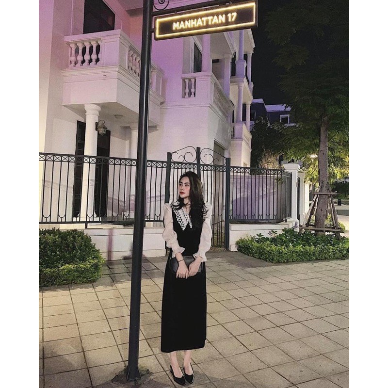 Váy Nhung phối Cổ Ren