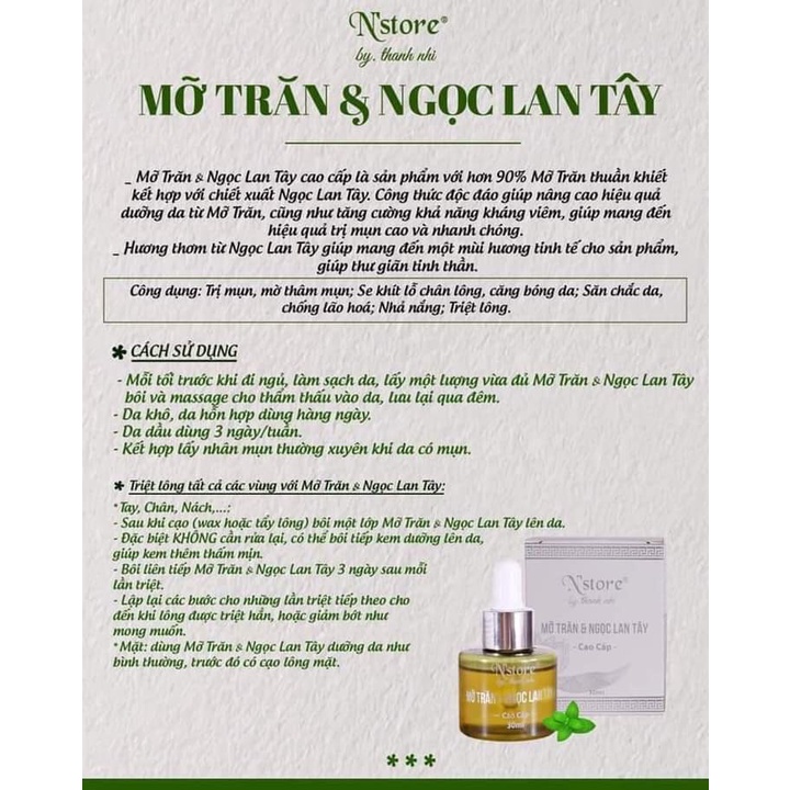 Mỡ Trăn Ngọc Lan Tây N'store triệt lông mặt, nách, bikini, tay chân,...dưỡng da | BigBuy360 - bigbuy360.vn