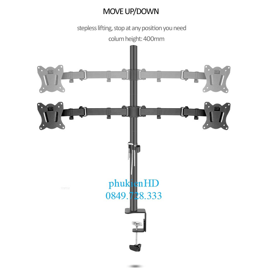 Giá Treo 2 Màn Hình Kẹp Bàn M052 Cao Cấp 17-27 Inch / Tải Trọng 9Kg