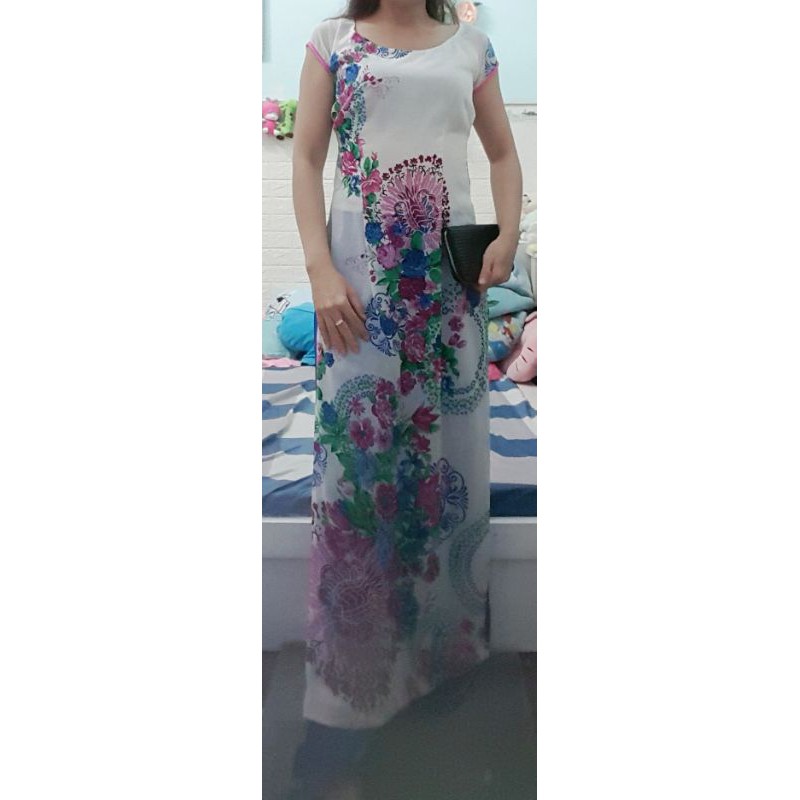 Thanh lý bộ áo dài voan hoa eo 75cm trở lại , kèm quần phi xanh