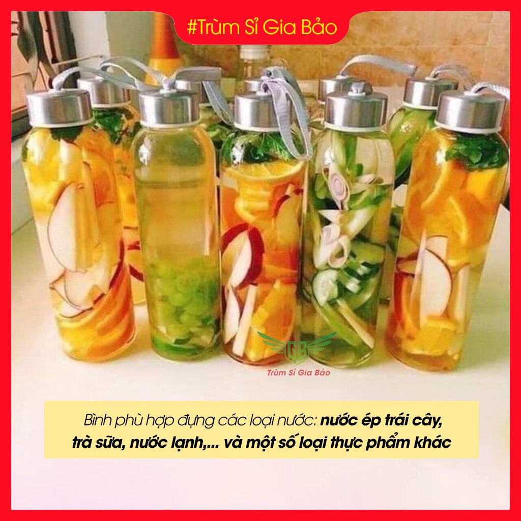 Bình Nước Thuỷ Tinh Chịu Nhiệt 500ml , 300ml - Chai Đựng Nước DETOX Loại Dày , Có Quai Đeo. | BigBuy360 - bigbuy360.vn