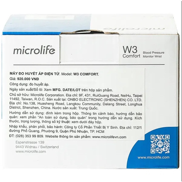 Máy Đo Huyết Áp Cổ Tay Microlife W3 Comfort
