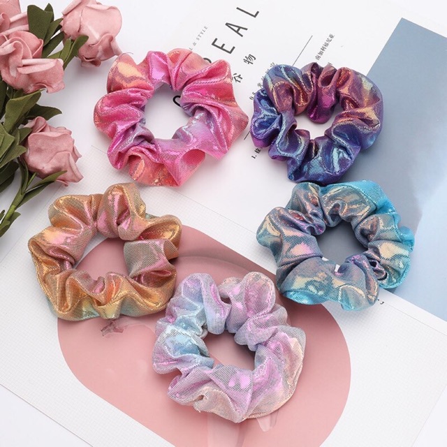 Cột tóc Scrunchie mầu loang nhũ phản quang