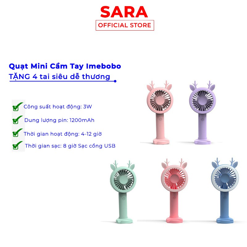 Quạt mini cầm tay tích hợp đèn led [Tặng kèm 4 tai cực xinh] shopsara