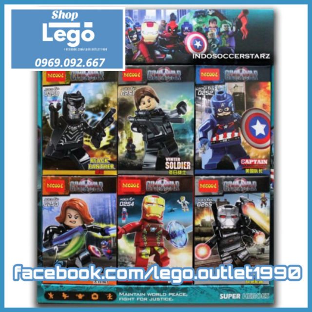 Xếp hình Captain Iron Man Bucky War Machine Black Panther Widow Avengers Civil War Lego Minifigures Decool 0250 0255