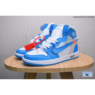 (FULL BOX) Giày thể thao AIR JORDAN 1 OFF WHITE Retro High University UNC xanh trắng siêu phong cách