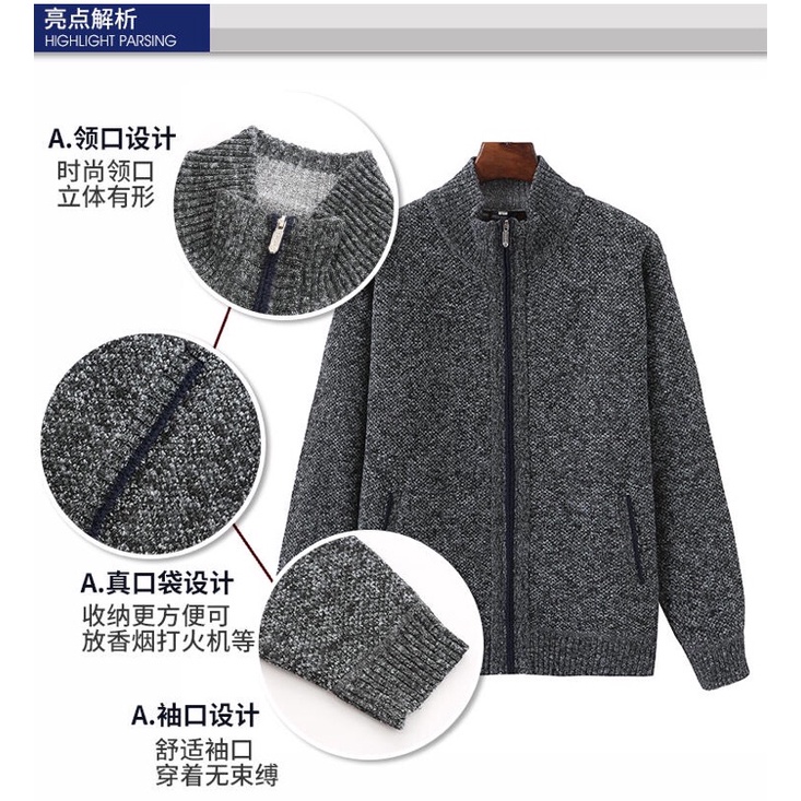 Áo khoác len lót lông siêu dày ấm áp cho người già trung niên