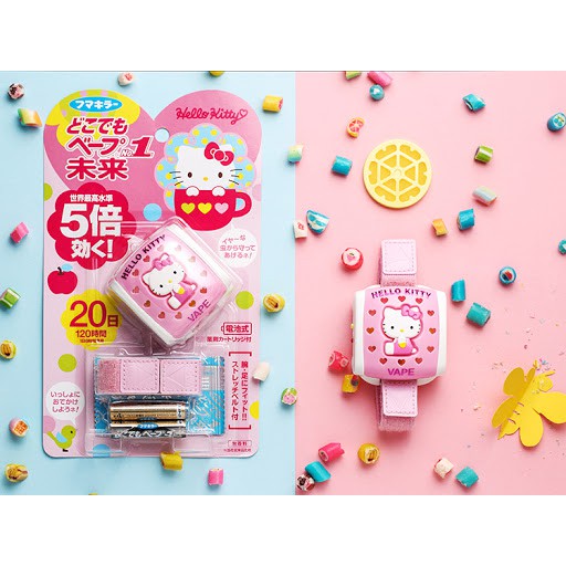 MÁY ĐUỔI MUỖI VÀ CÔN TRÙNG MINI CHO BÉ CỦA NHẬT HELLO KITTY KÈM VÒNG ĐEO TAY