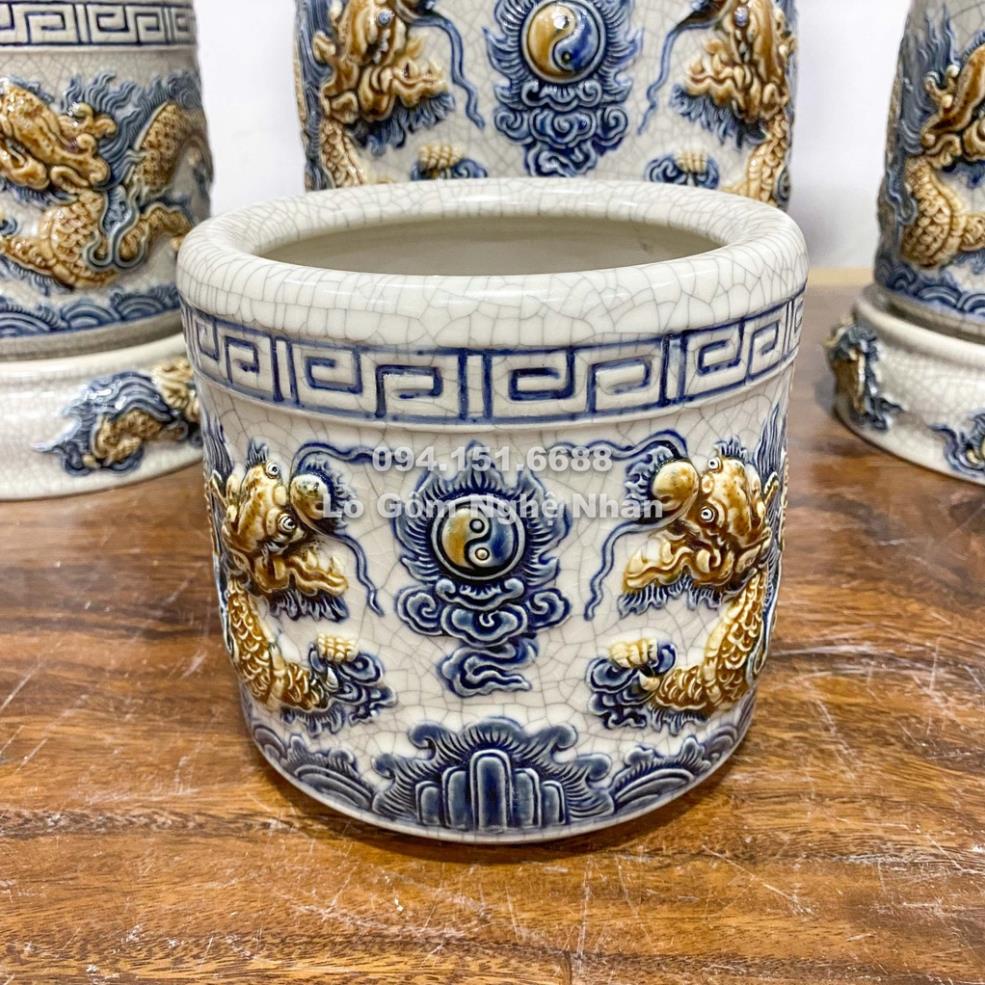 Đồ Thờ Cúng Cao Cấp - Men Rạn Đắp Nổi Nghệ Nhân Bát Tràng Chế Tác - Bát hương lư hương - bộ đồ cúng Bát Tràng