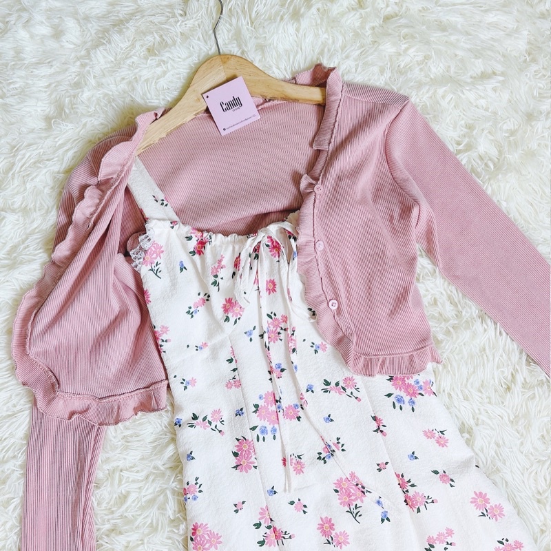 Set váy hoa midi kèm áo khoác tay dài