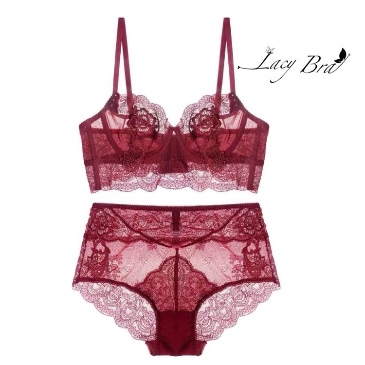 Bộ Đồ Lót Ren Hoa Không Đệm Có Gọng Nâng Ngực Phối Quần Lót Ren Cạp Cao Lacy Bra - B11 | BigBuy360 - bigbuy360.vn