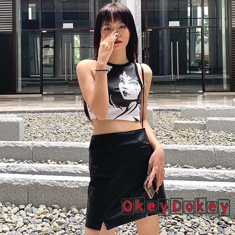 Áo Croptop Sát Nách Cổ Tròn In Họa Tiết Anime Dành Cho Nữ