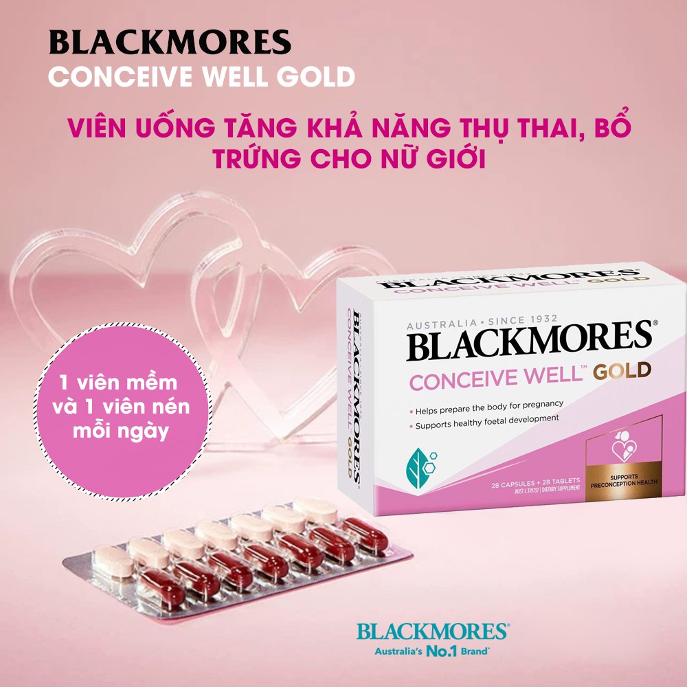 [Chính hãng Úc] Viên uống tăng khả năng thụ thai, bổ trứng cho nữ giới Conceive Well Gold Blackmores Úc 56 viên-Date mới
