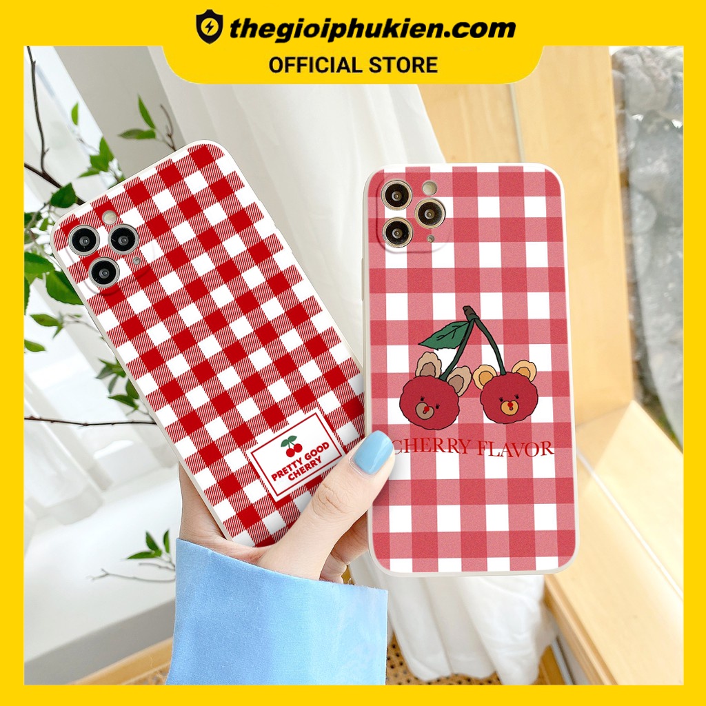 Ốp iphone - Ốp lưng iphone cạnh vuông Caro cherry dành cho ip 6 đến 14promax - ng177