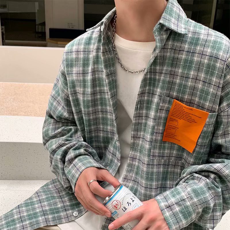 Áo sơ mi tay dài dáng rộng họa tiết sọc caro phong cách harajuku hàn quốc thời trang cho nam size m-2xl