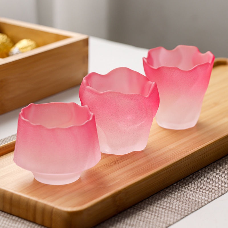 Bộ Tách Trà Thủy Tinh Màu Hồng Tuyết Phong Cách Nhật Bản Cho Nữ