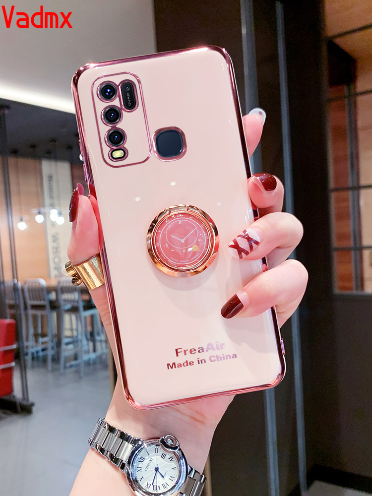 Ốp Điện Thoại Mềm Có Giá Đỡ Dạng Vòng Tròn Xỏ Ngón Cho Vivo Y50 Y30 Y20 Y20i Y20s Y12s V20 SE V20 Pro Y70S IQOO 5 Pro Neo 3 Z1