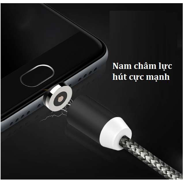 Cáp sạc từ nam châm dài 2m, xoay 360 độ, sạc nhanh 2.4A