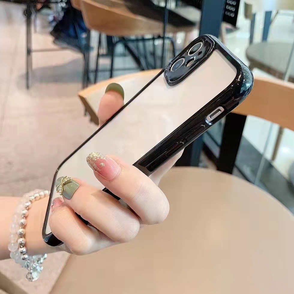 Ốp Điện Thoại Cứng Trong Suốt Viền Mềm Siêu Mỏng Chống Sốc Cho iPhone 13 12 Pro Max 11