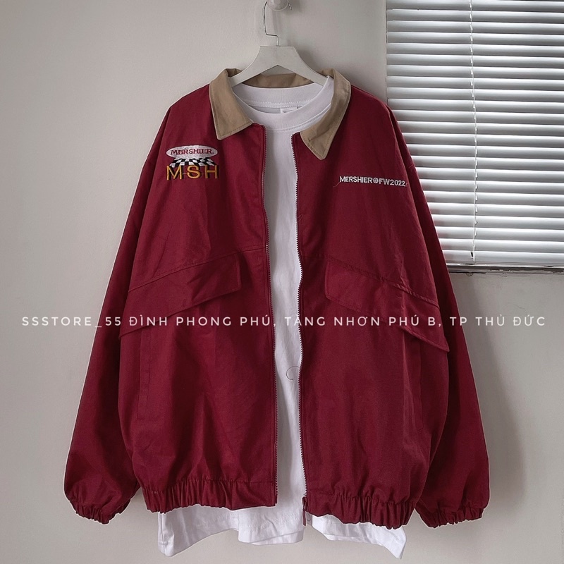 Áo Khoác Bomber dù 2 lớp MSH màu đỏ form rộng unisex nam nữ ( Sẵn)