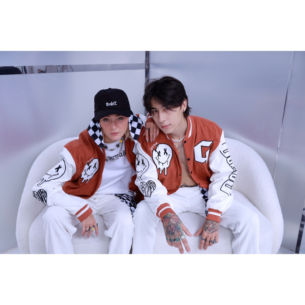Áo Khóac Form Rộng Nhung Tăm Jacket Varsity FF Brown V12