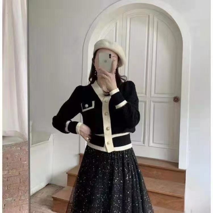 Áo khoác cardigan phối nút ngọc trai giả phong cách cổ điển dễ thương thời trang dành cho nữ