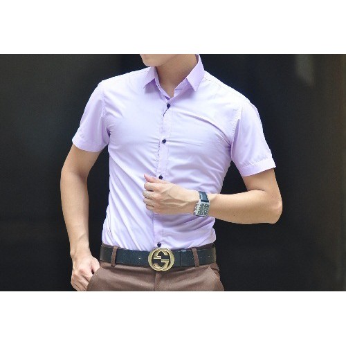 Áo sơ mi ngắn nam hàn quốc đẹp công sở Áo sơ mi nam Cộc Tay Tím Nhạt LSM0031