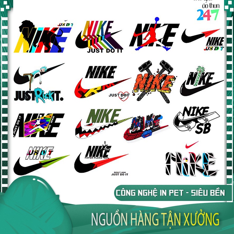 - Logo Nike nhiều màu in trực tiếp lên vải bằng bàn ủi, bàn là