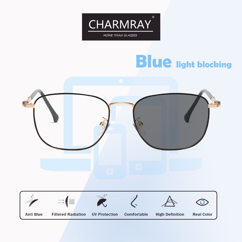Kính mắt CHARMRAY photochromic hình bầu dục chống bức xạ máy tính/ lọc ánh sáng xanh thiết kế 2 trong 1