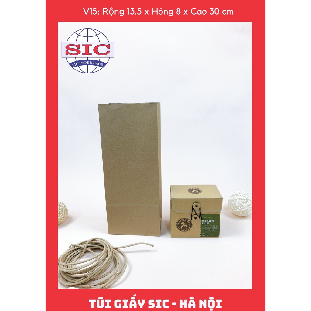 [SET 10 CHIẾC] TÚI GIẤY KRAFT V15: 13.5x8x33 MÀU NÂU KHÔNG QUAI ( ẢNH THẬT)