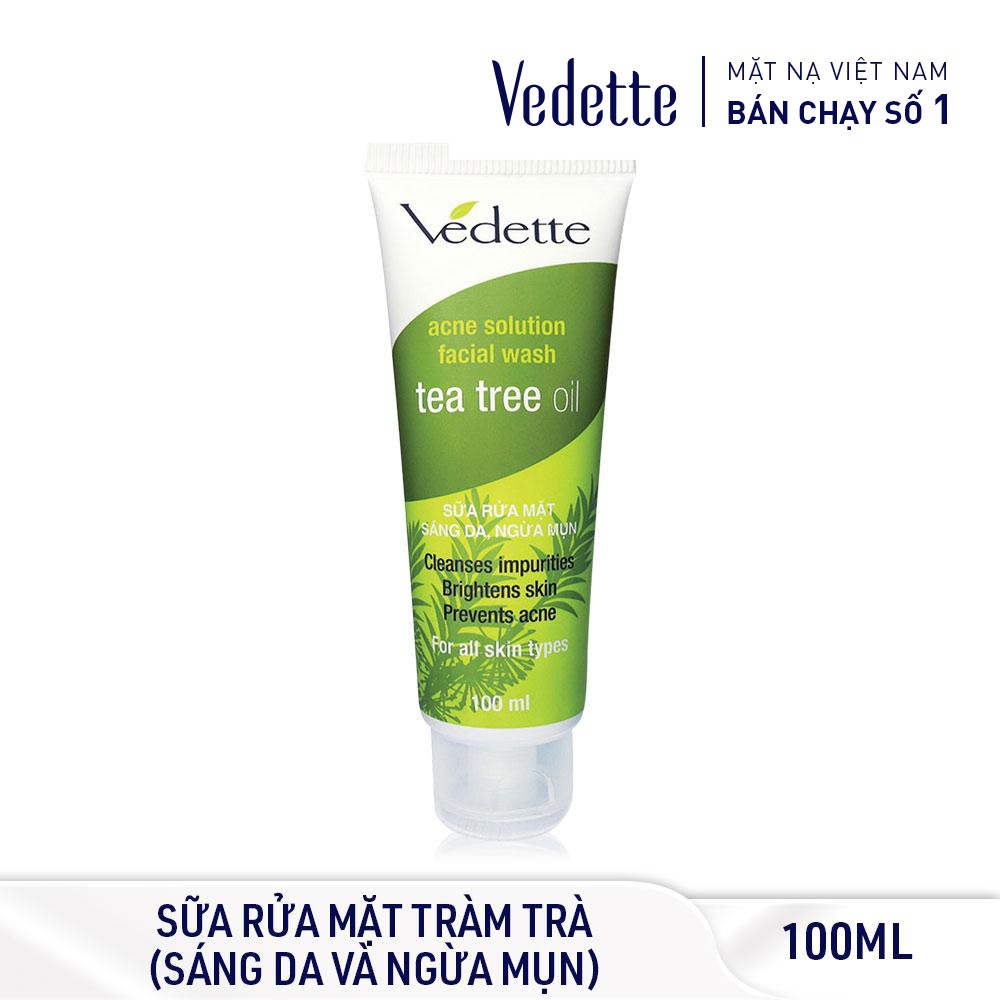 Bộ Sản Phẩm Sạch Sâu Ngừa Mụn VEDETTE - SRM 100ml, TEA TREE 45ml, TEA TREE 80ml & MNĐS BÙN 145g - TPMX010