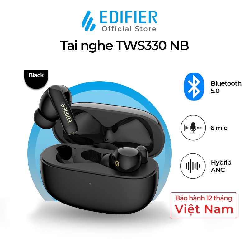 Tai nghe bluetooth Edifier TWS 330 NB - Chống ồn chủ động ANC Khử ồn đàm thoại AI Game mode - Hàng chính hãng