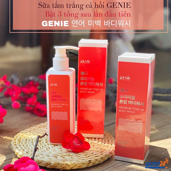 Sữa tắm trắng da Genie Premium Tone Up Body Wash 350ml Hàn Quốc Zuka Beauty dưỡng ẩm toàn thân tẩy tế bào chết chai