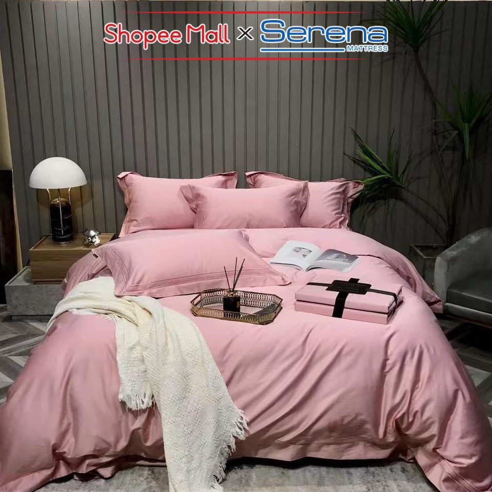 Bộ Ga giường 5 Món Lụa Satin SERENA Chính Hãng Set Combo Vỏ Chăn Ra Drap Grap Gối Nệm Đệm Trải Phủ Giường Cao Cấp