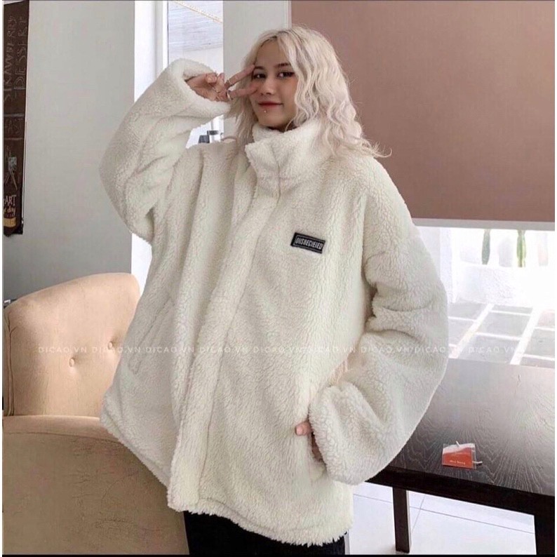 Áo Khoác Nữ Khoá Kéo Dài Tay Dáng Rộng -  Áo Lông Trắng Cổ Cao Logo ONS Freesize dưới 70kg | BigBuy360 - bigbuy360.vn