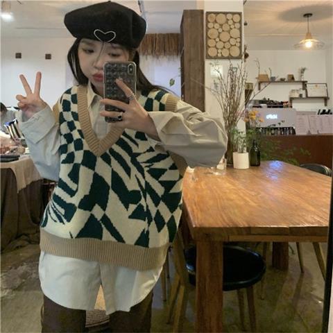 Set Áo Sơ Mi Dài Tay + Áo Khoác Ghi Lê Thời Trang Nữ