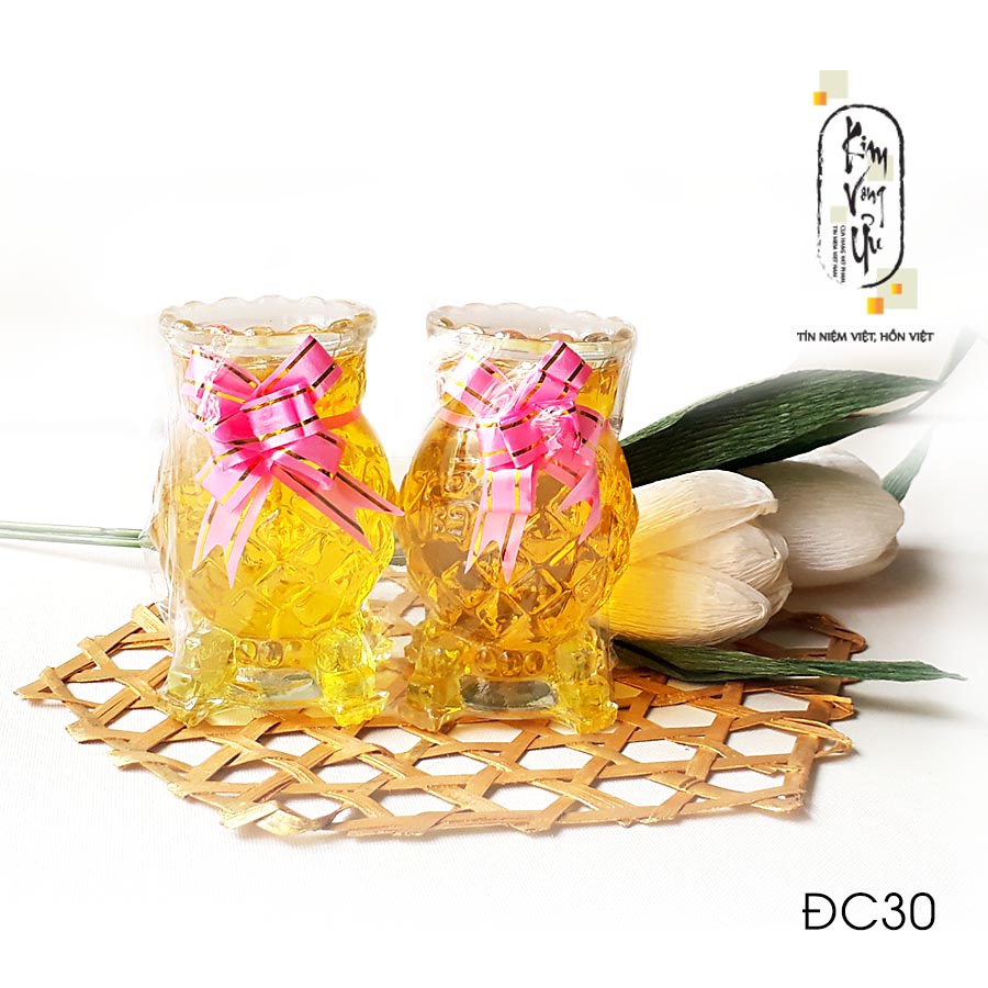 Đèn cầy ly cúng Trái Thơm Vàng ĐC30 Kim Vong Ưu cao 9cm