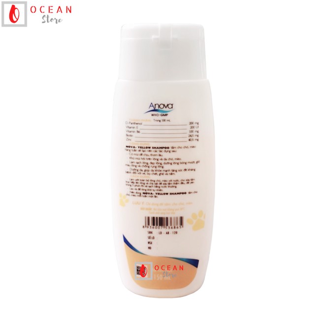 Sữa tắm ngăn rụng lông, dưỡng lông chó mèo Anova Vàng 150ml