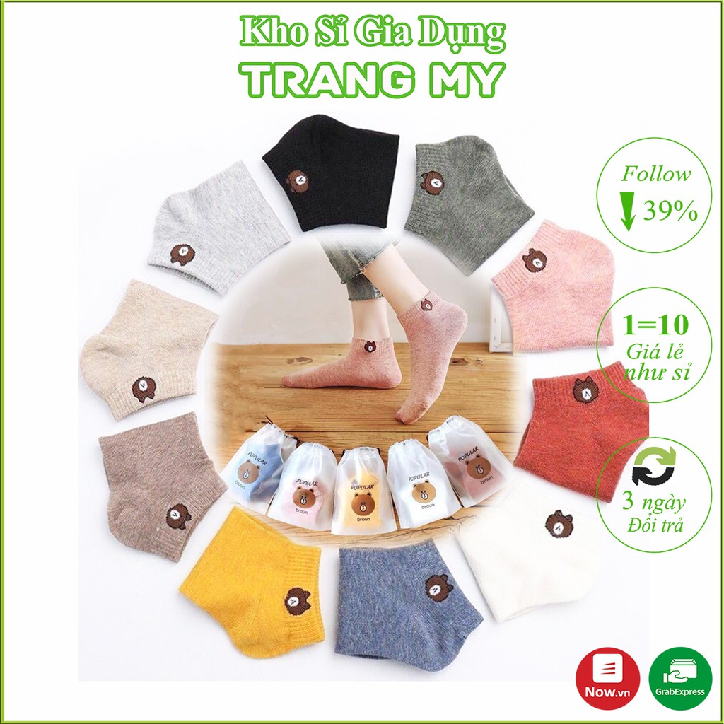 [Combo 10 đôi] Vớ nữ cổ ngắn Hình Gấu chất cotton đẹp cute dễ thương