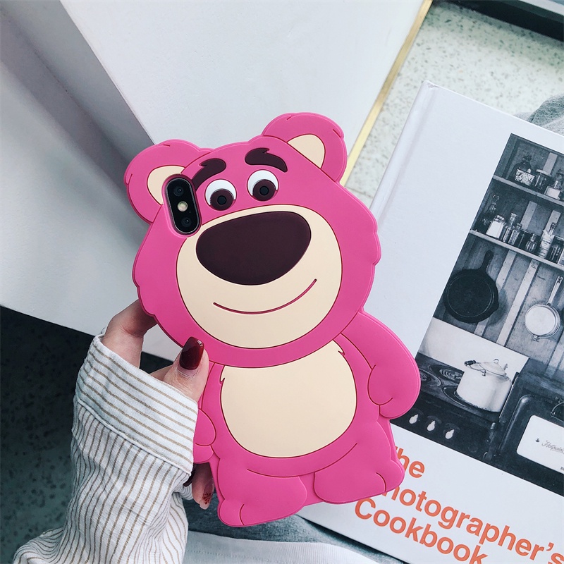 Ốp Điện Thoại Silicon Hình Gấu Dâu Ba Chiều Cho iPhone XS Max 11ProMax 12ProMax 13ProMax