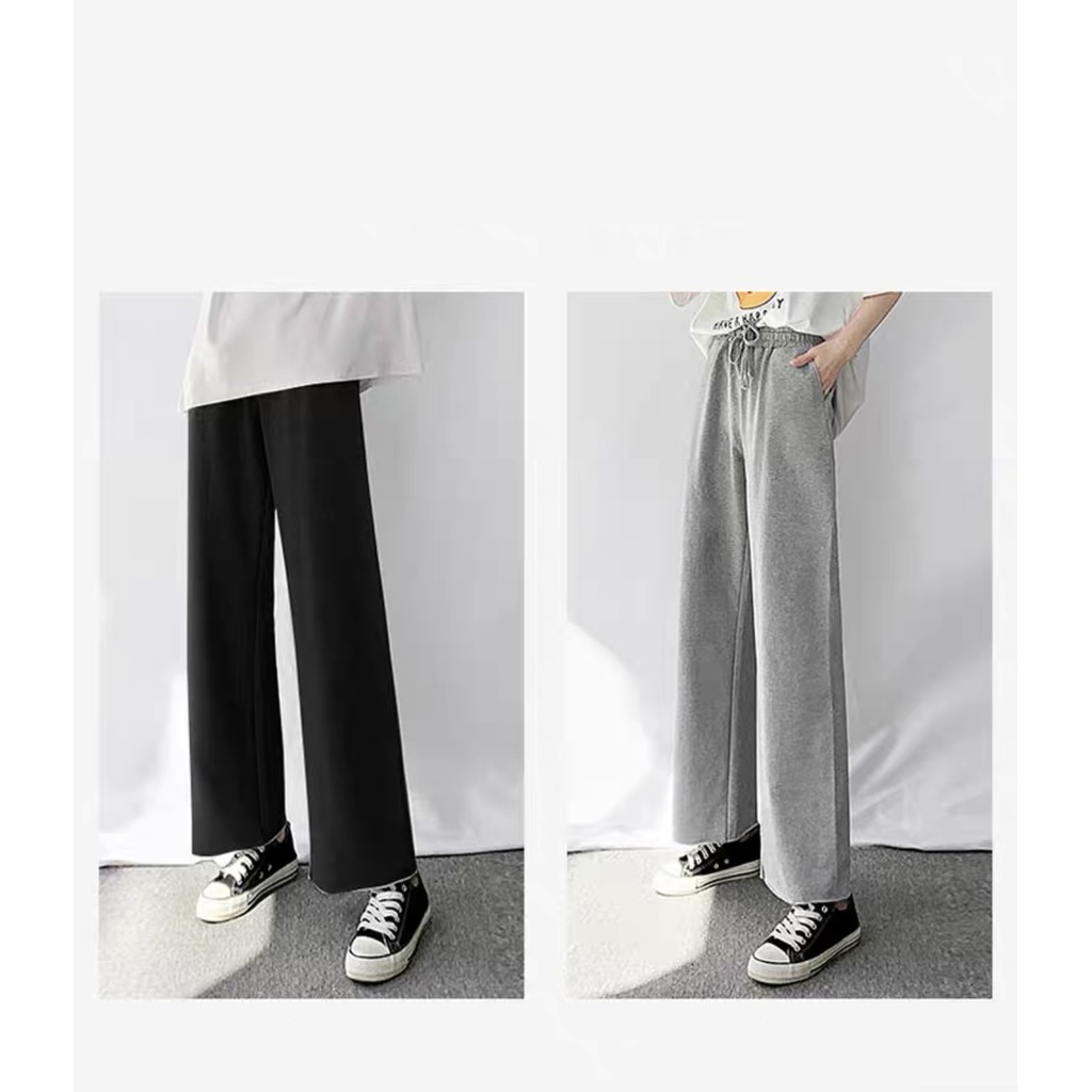 Quần dài ống rộng trơn basic - Quần trơn 2 màu ĐEN XÁM - Ống suông vải cotton mịn dày co dãn | BigBuy360 - bigbuy360.vn