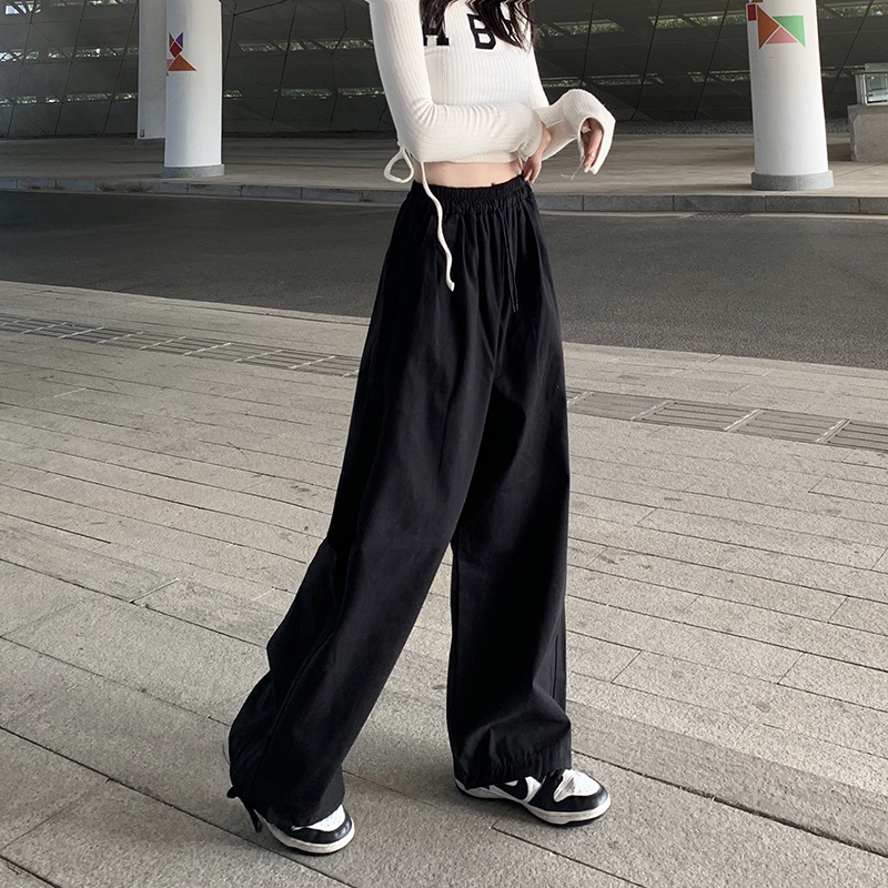 SUXI Quần Dài Thể Thao Ống Rộng Màu Trơn Kiểu Vintage Cá Tính Cho Nữ