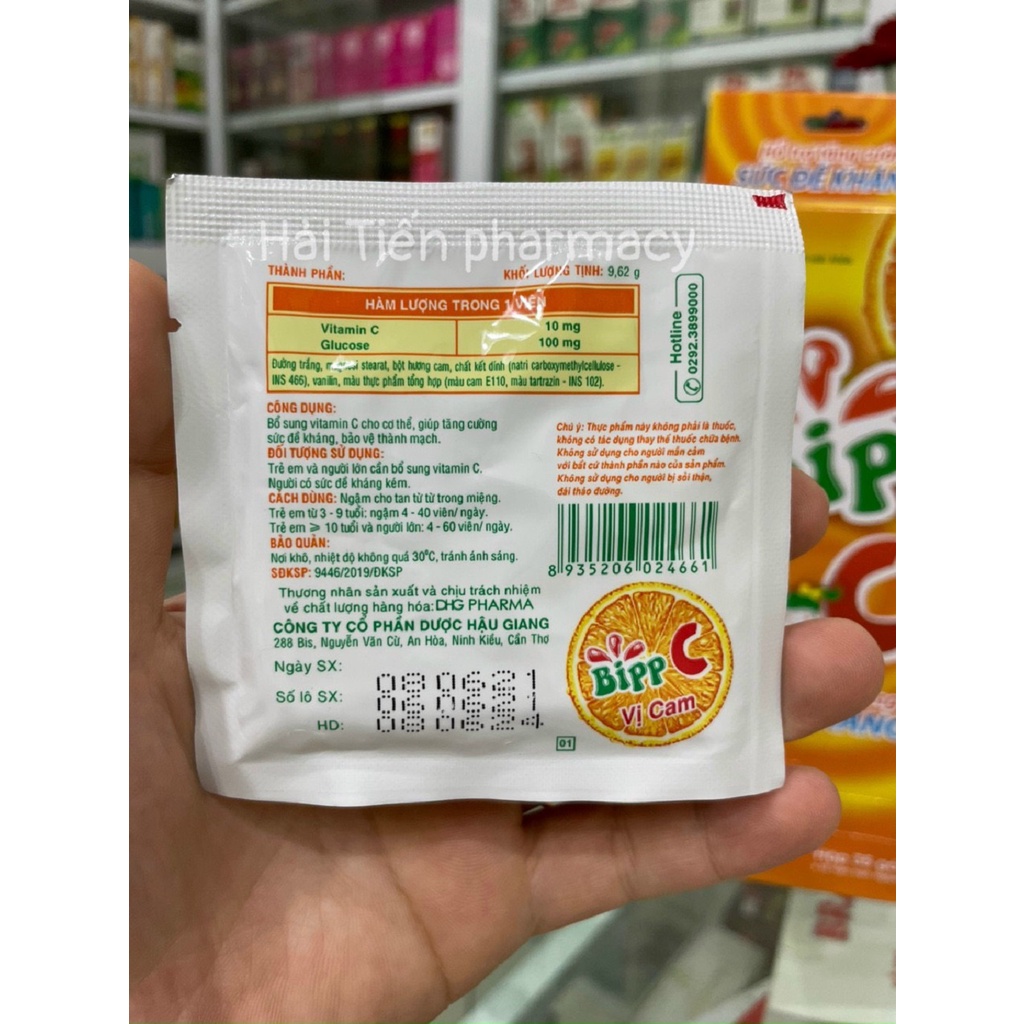Bipp C kẹo ngậm bổ sung Vitamin C, tăng cường đề kháng, bền thành mạch gói 10 viên ngậm
