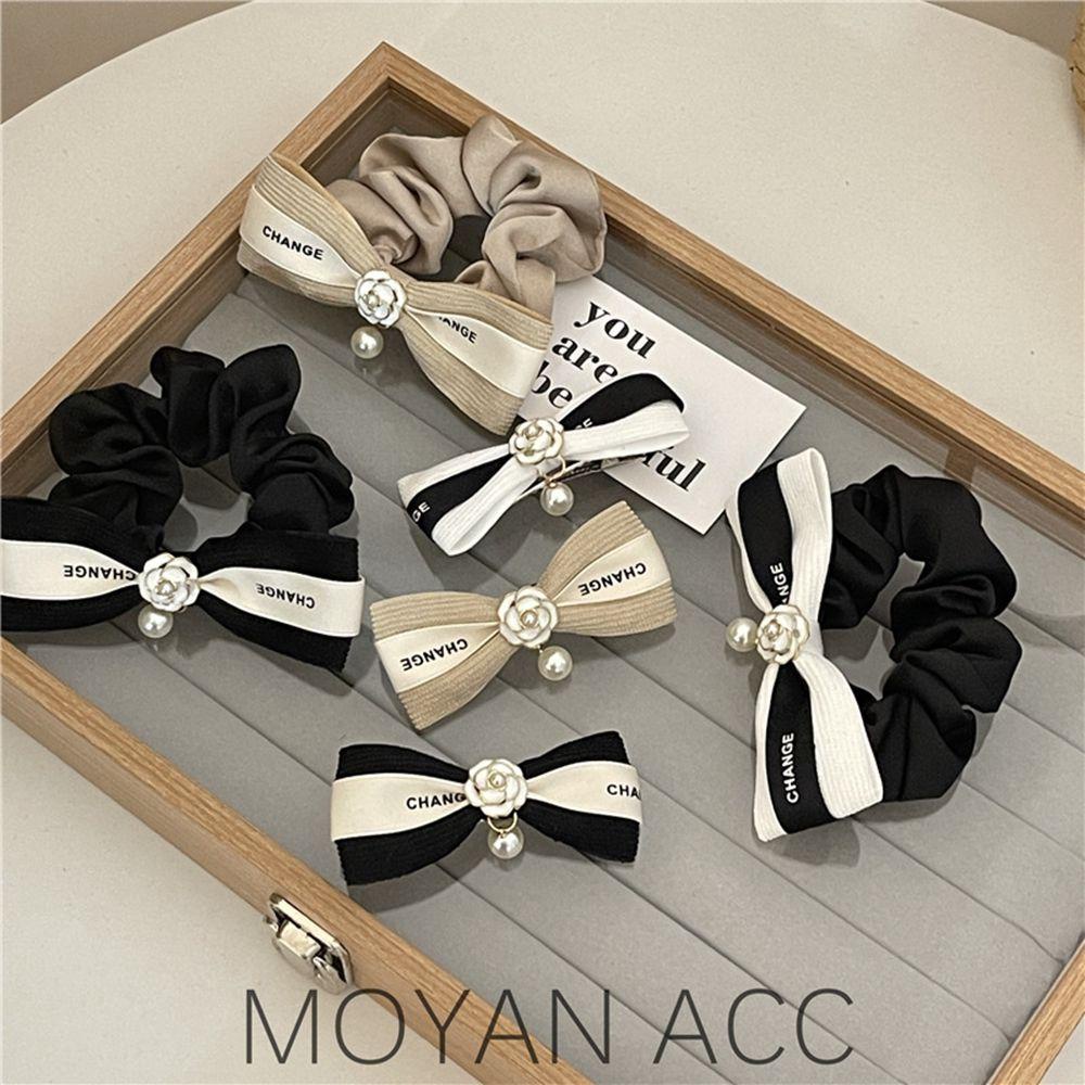 AROMA Kẹp Tóc Đính Nơ In Chữ Và Hoa Màu Trắng Đen Dễ Thương Cho Bé Gái