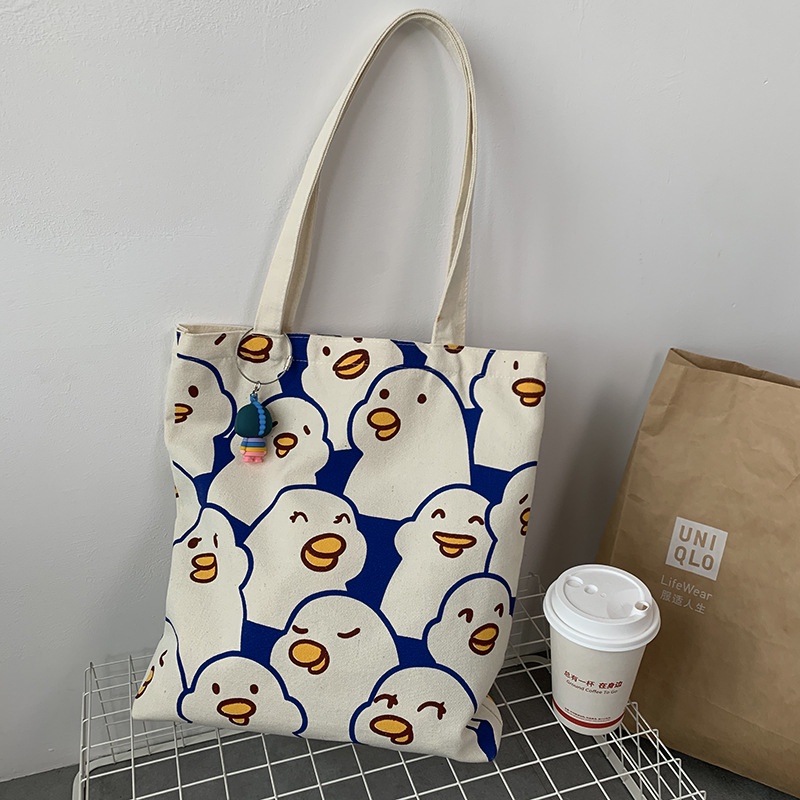 Túi tote vải canvas đeo vai hình vịt cực dễ thương