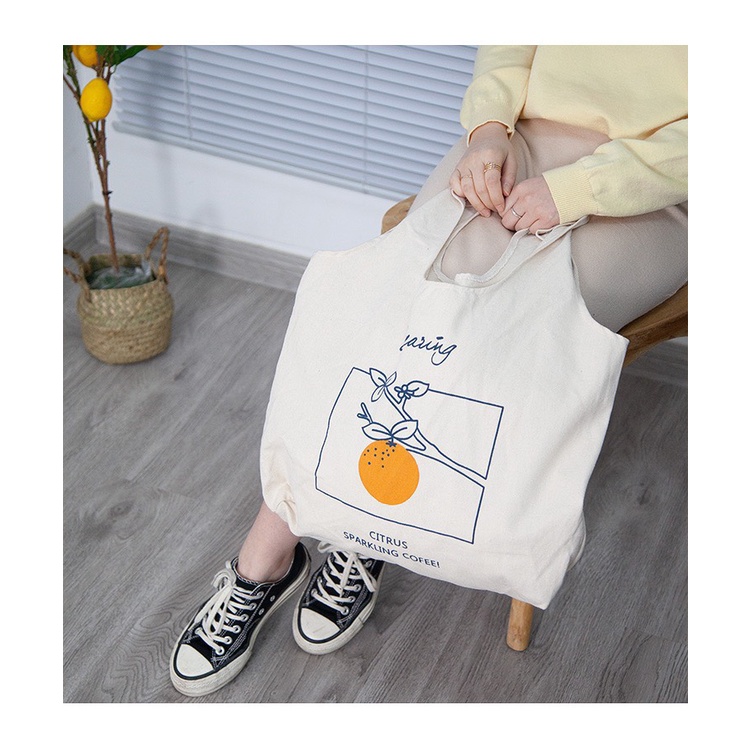 Túi tote vải canvas liền thân họa tiết QUẢ CAM hot hit dễ thương tặng quà xinh xắn TUCANVAS TCV31.6