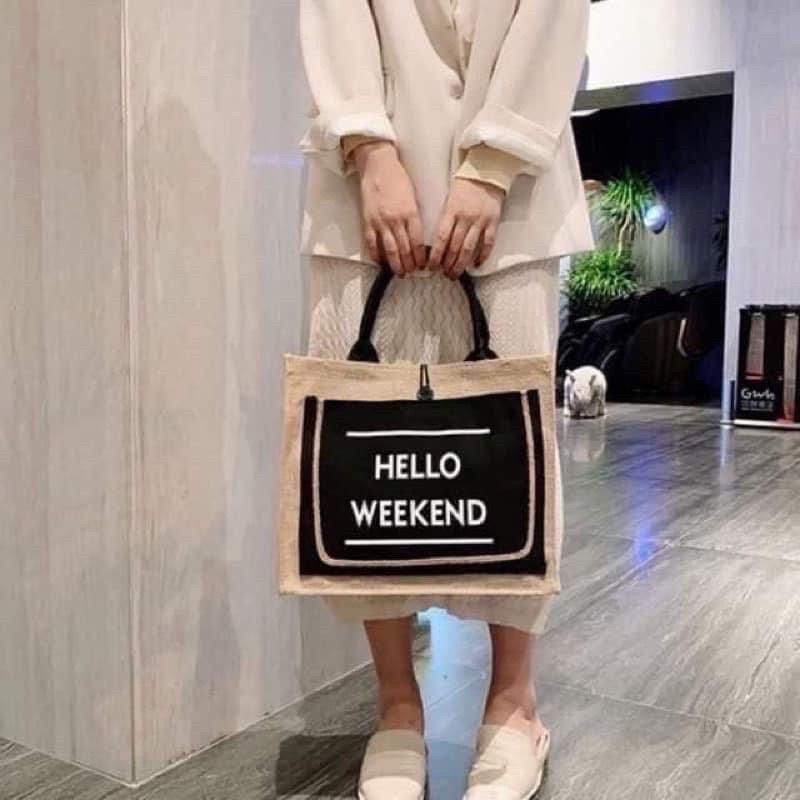 Túi Cói Đi Du Lịch Hello Weekend Sang Chảnh (hàng loai 1)